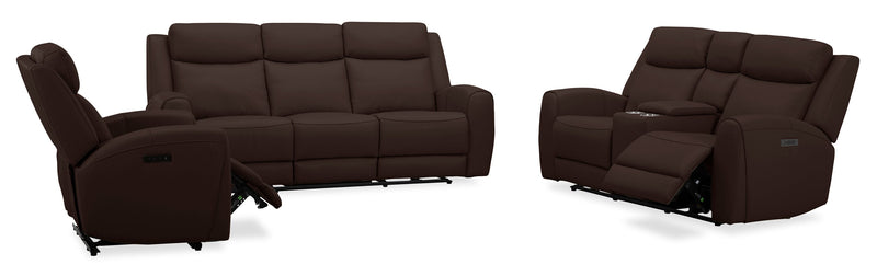 Reign 78\" Silverado Chocolate Brown Top-Grain Genuine Leather Power Reclining Loveseat with Console 