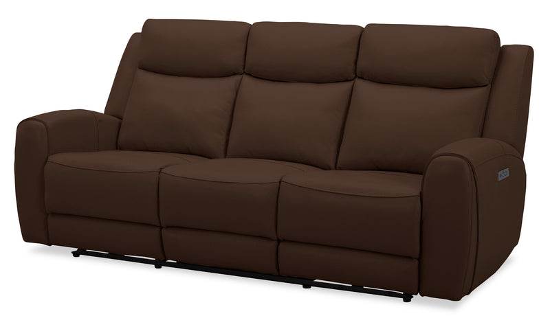 Reign 87\" Silverado Chocolate Brown Top-Grain Genuine Leather Power Reclining Sofa with USB Port