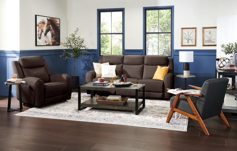 Reign 87\" Silverado Chocolate Brown Top-Grain Genuine Leather Power Reclining Sofa with USB Port