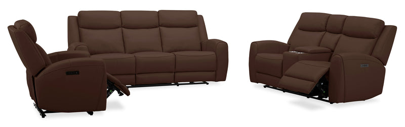 Reign 87\" Silverado Chocolate Brown Top-Grain Genuine Leather Power Reclining Sofa with USB Port