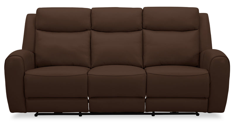Reign 87\" Silverado Chocolate Brown Top-Grain Genuine Leather Power Reclining Sofa with USB Port