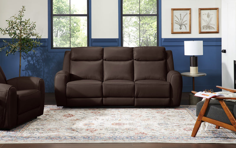 Reign 87\" Silverado Chocolate Brown Top-Grain Genuine Leather Power Reclining Sofa with USB Port