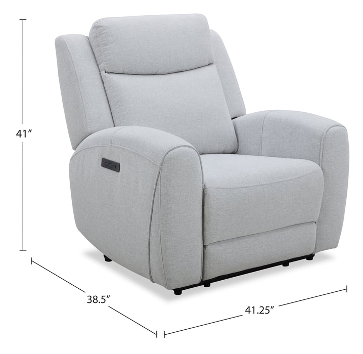 Reign 41.25\" Bronco Stone Grey Fabric Power Reclining Chair with USB Port