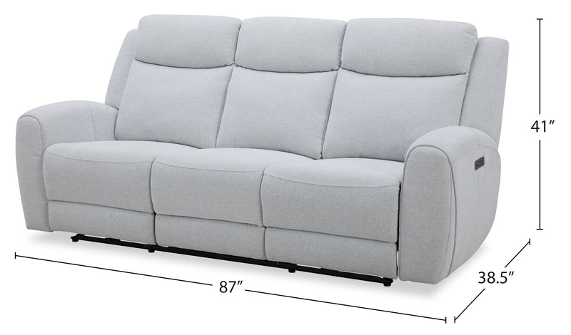 Reign 87\" Bronco Stone Grey Fabric Power Reclining Sofa with USB Port