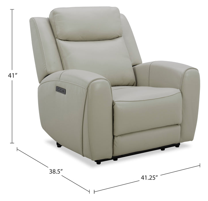 Reign 41.25\" Deltona Moonshine Taupe Top-Grain Genuine Leather Power Reclining Chair with USB Port