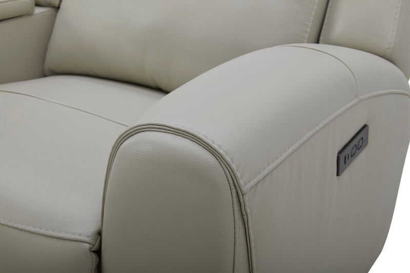 Reign 78\" Deltona Moonshine Taupe Top-Grain Genuine Leather Power Reclining Loveseat with Console 
