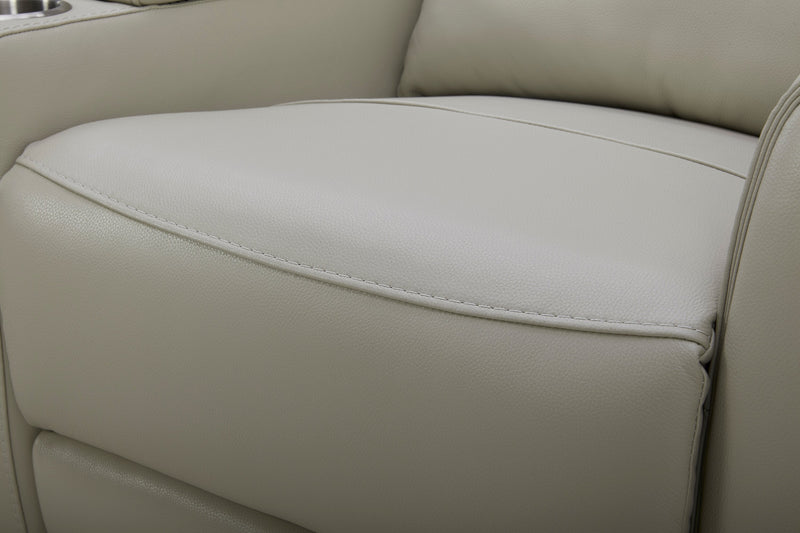 Reign 78\" Deltona Moonshine Taupe Top-Grain Genuine Leather Power Reclining Loveseat with Console 