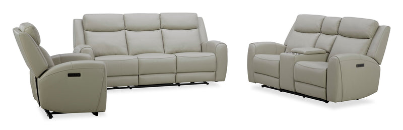 Reign 78\" Deltona Moonshine Taupe Top-Grain Genuine Leather Power Reclining Loveseat with Console 