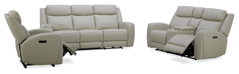 Reign 78\" Deltona Moonshine Taupe Top-Grain Genuine Leather Power Reclining Loveseat with Console 