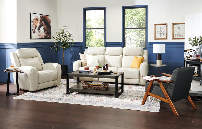 Reign 87\" Deltona Moonshine Taupe Top-Grain Genuine Leather Power Reclining Sofa with USB Port