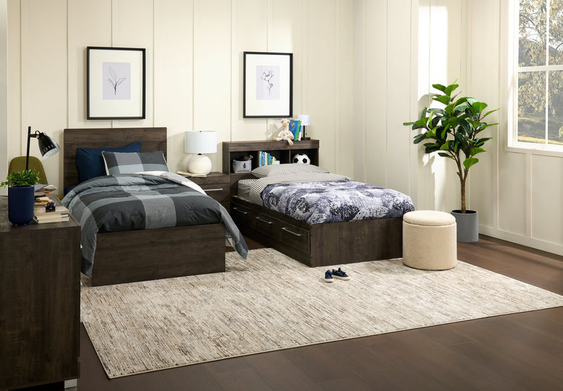 Riley Twin Mates Bed with Bookcase Headboard - Grey