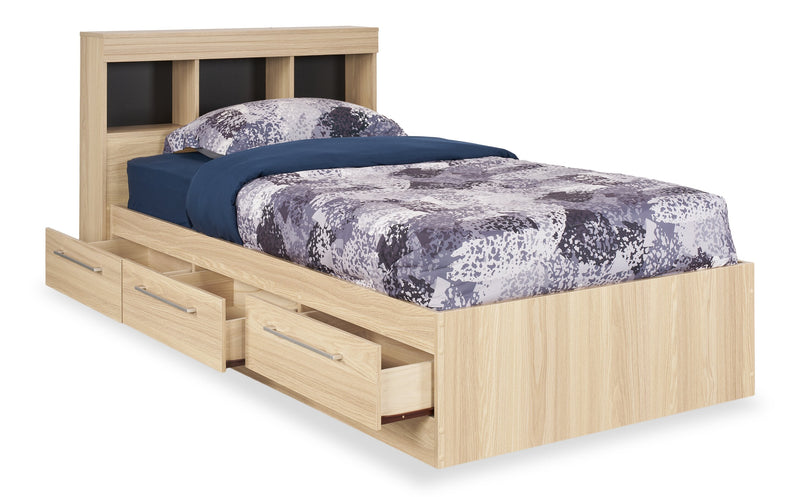 Riley Twin Mates Bed with Bookcase Headboard - Natural