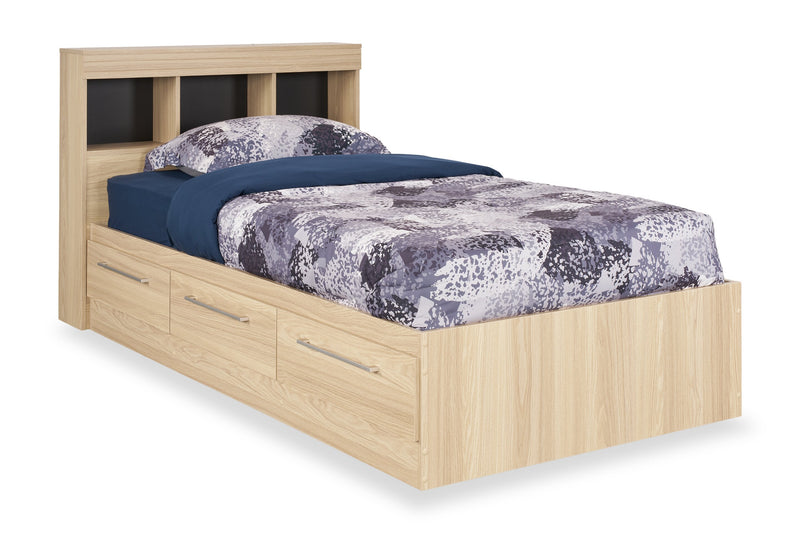 Riley Twin Mates Bed with Bookcase Headboard - Natural