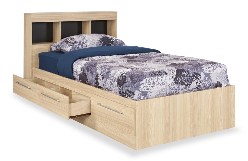 Riley Twin Mates Bed with Bookcase Headboard - Natural