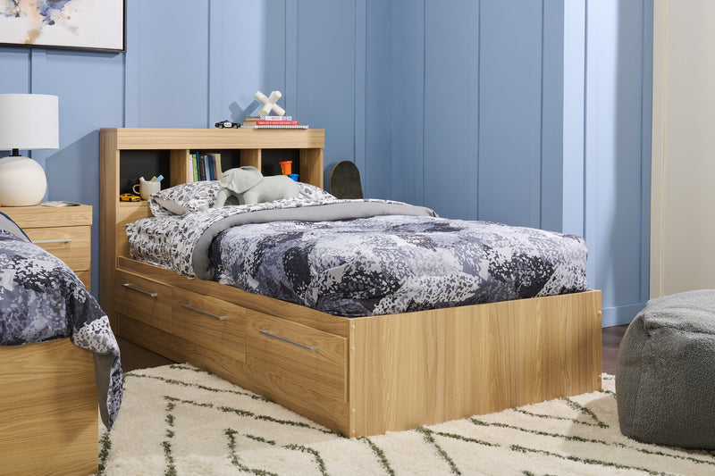 Riley Twin Mates Bed with Bookcase Headboard - Natural