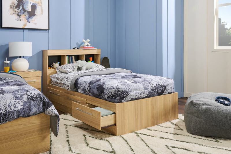 Riley Twin Mates Bed with Bookcase Headboard - Natural
