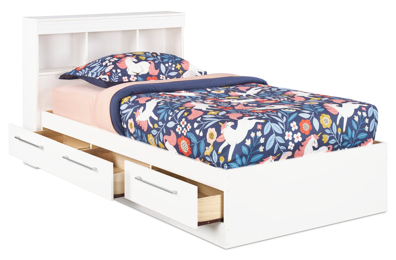 Riley Twin Mates Bed with Bookcase Headboard - White