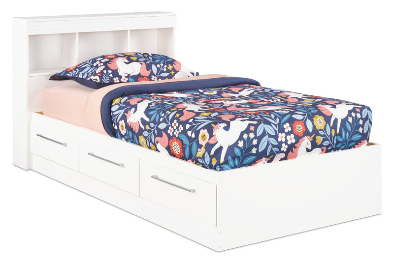 Riley Twin Mates Bed with Bookcase Headboard - White