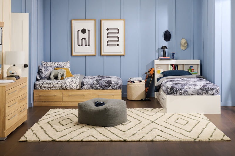 Riley Twin Mates Bed with Bookcase Headboard - White