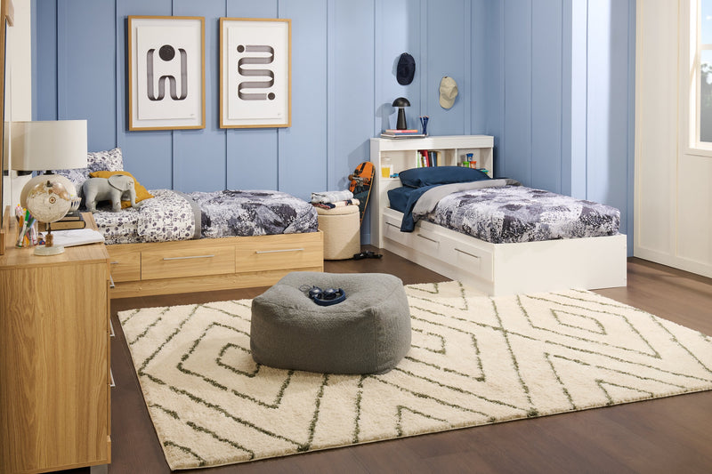 Riley Twin Mates Bed with Bookcase Headboard - White