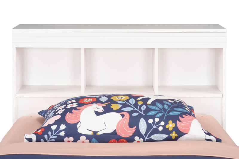 Riley Twin Mates Bed with Bookcase Headboard - White