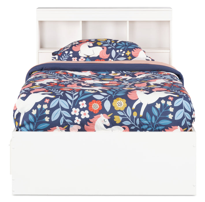 Riley Twin Mates Bed with Bookcase Headboard - White