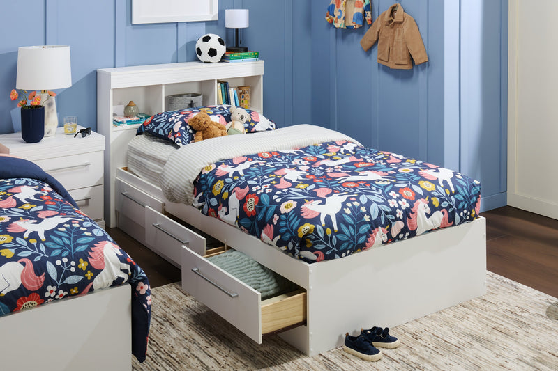 Riley Twin Mates Bed with Bookcase Headboard - White