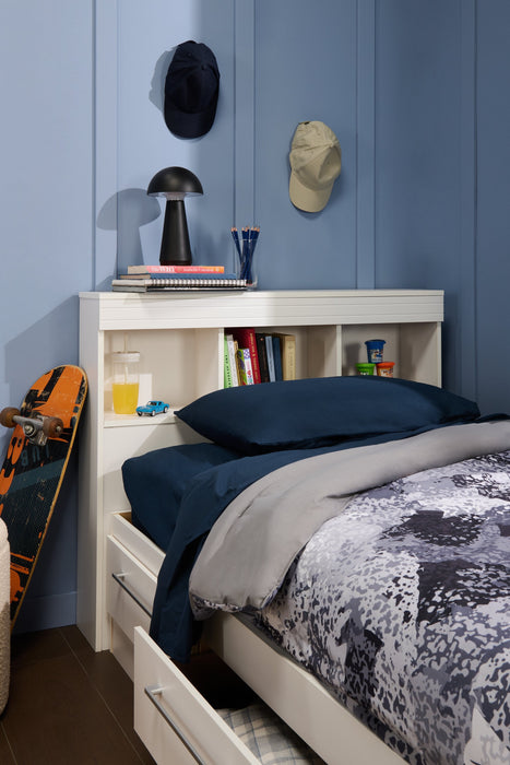 Riley Twin Mates Bed with Bookcase Headboard - White