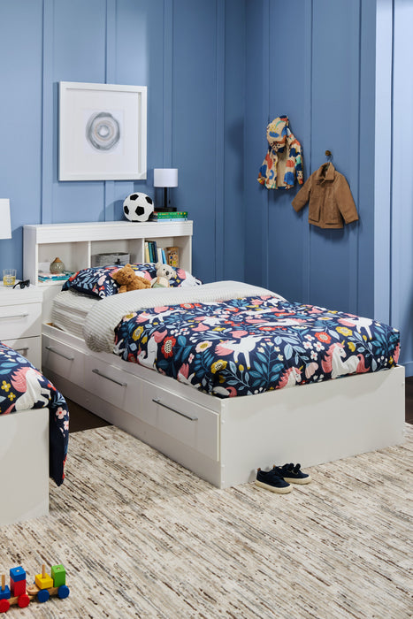 Riley Twin Mates Bed with Bookcase Headboard - White
