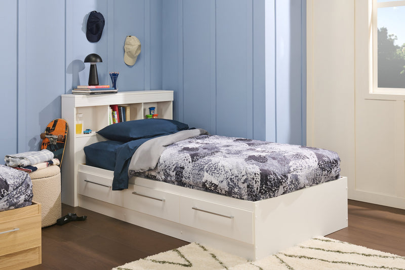 Riley Twin Mates Bed with Bookcase Headboard - White