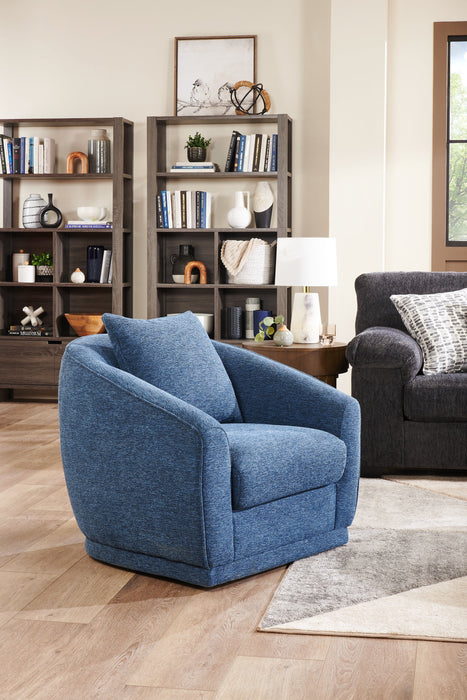 Rio 34.5\" Blue Chenille Fabric Swivel Accent Chair with Reversible Seat Cushion