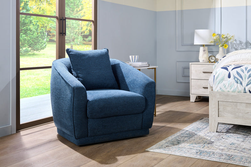 Rio 34.5\" Blue Chenille Fabric Swivel Accent Chair with Reversible Seat Cushion