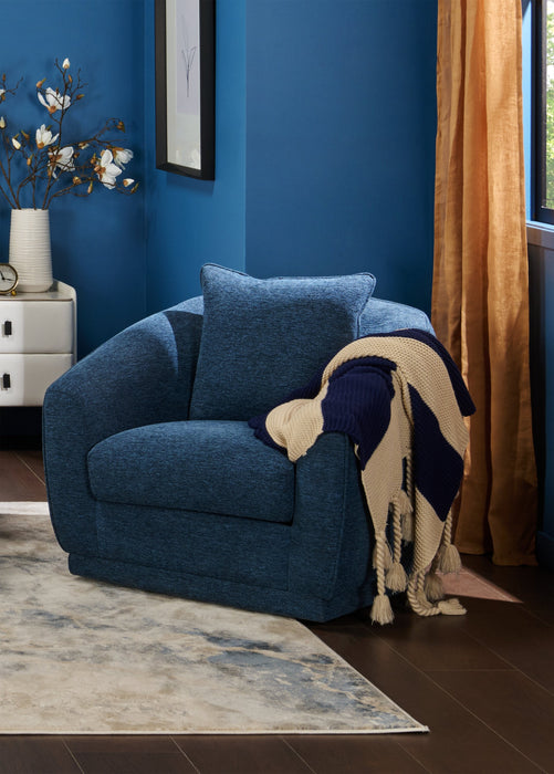 Rio 34.5\" Blue Chenille Fabric Swivel Accent Chair with Reversible Seat Cushion