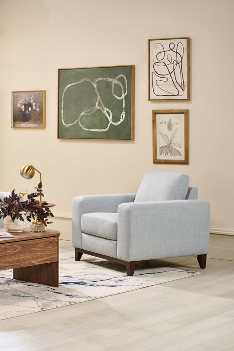 River 40.1\" Linen-Look Fabric Chair with Wood Base and Legs - Grey