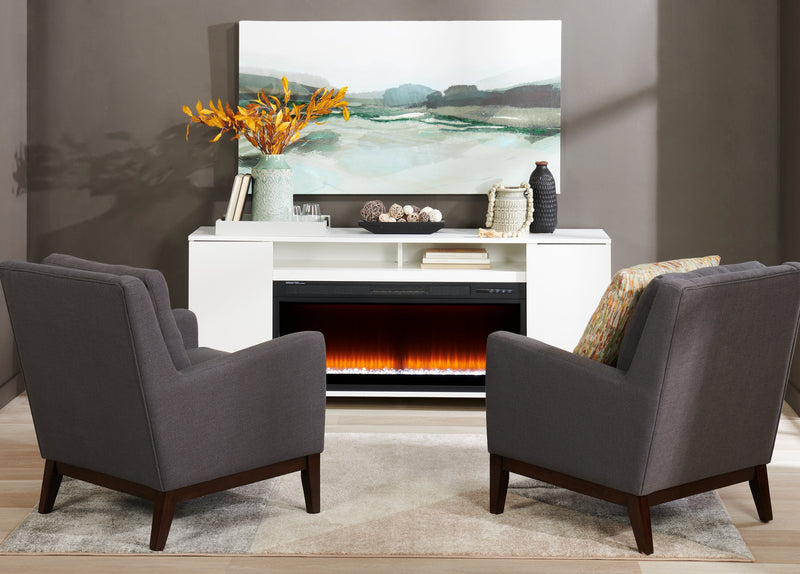 Robin 70\" Modern Electric Fireplace TV Stand with Storage and Cable Management for TVs up to 80\"- White