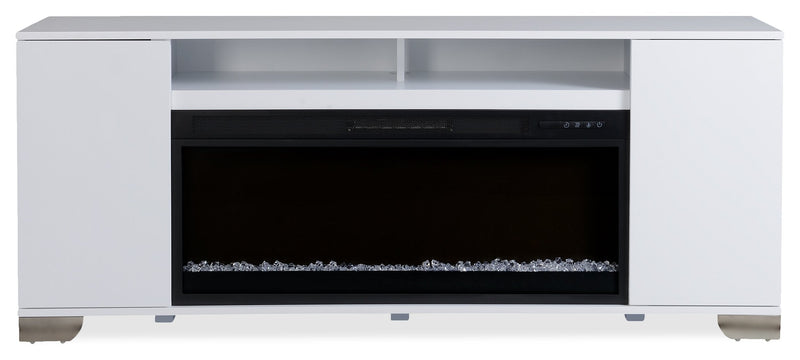 Robin 70\" Modern Electric Fireplace TV Stand with Storage and Cable Management for TVs up to 80\"- White