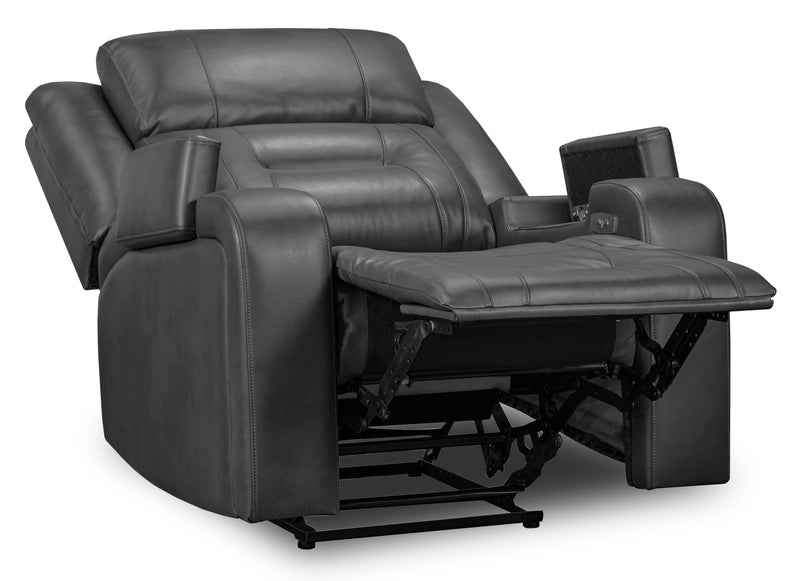 Ryker 36.8\" Leather-Look Power Reclining Chair with Storage Arms and USB Port - Grey 