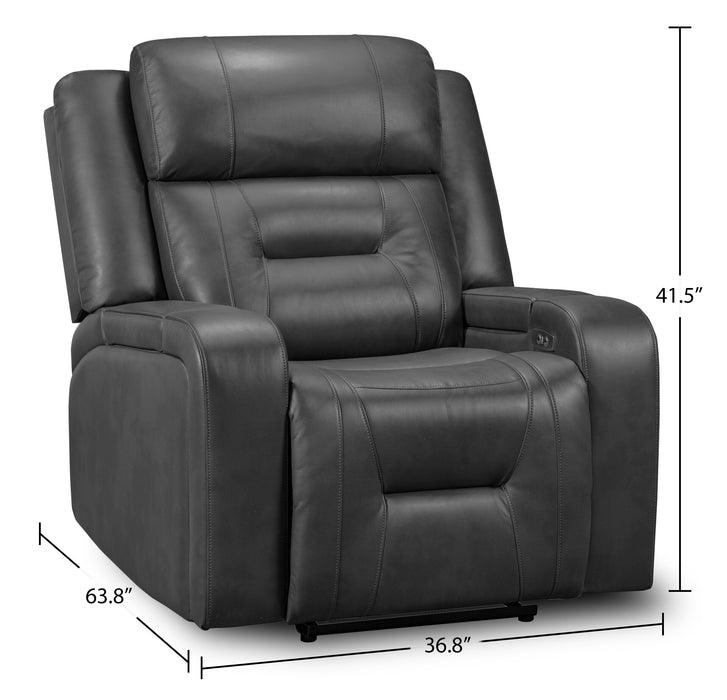 Ryker 36.8\" Leather-Look Power Reclining Chair with Storage Arms and USB Port - Grey 