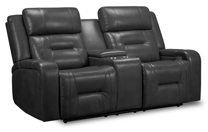 Ryker 72.24\" Leather-Look Power Reclining Loveseat with Storage Console and USB Ports - Grey 