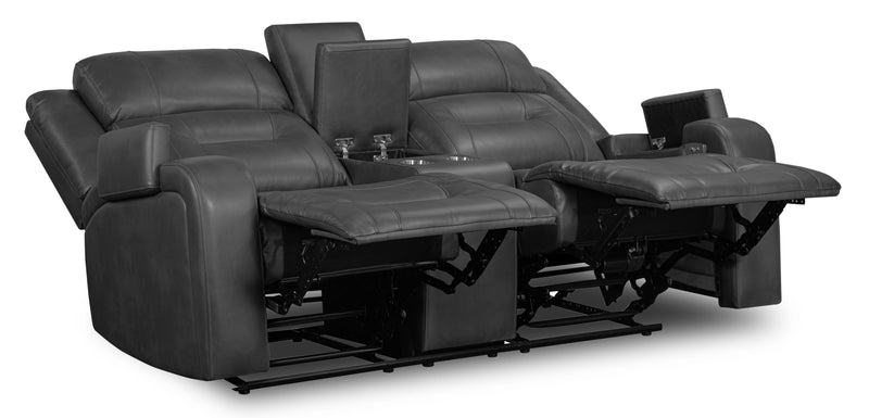 Ryker 72.24\" Leather-Look Power Reclining Loveseat with Storage Console and USB Ports - Grey 