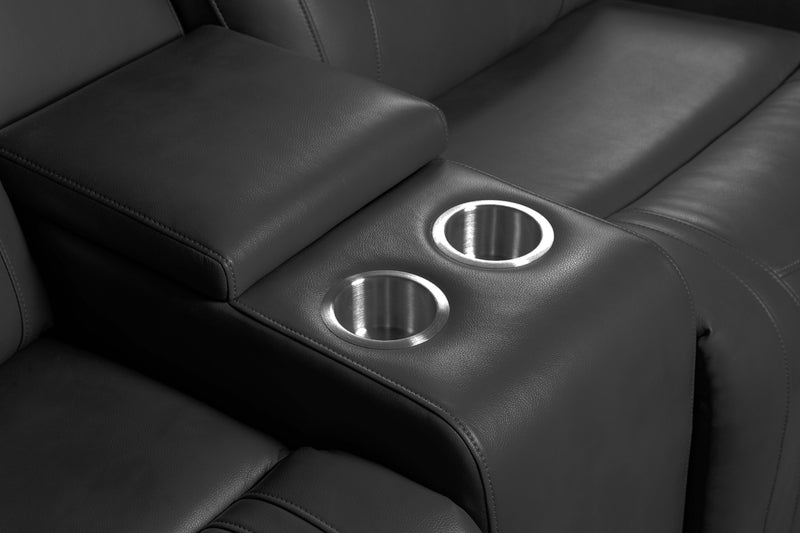 Ryker 72.24\" Leather-Look Power Reclining Loveseat with Storage Console and USB Ports - Grey 