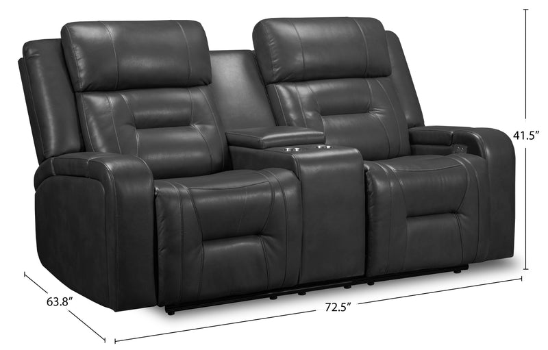 Ryker 72.24\" Leather-Look Power Reclining Loveseat with Storage Console and USB Ports - Grey 