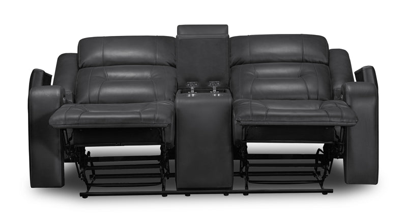 Ryker 72.24\" Leather-Look Power Reclining Loveseat with Storage Console and USB Ports - Grey 