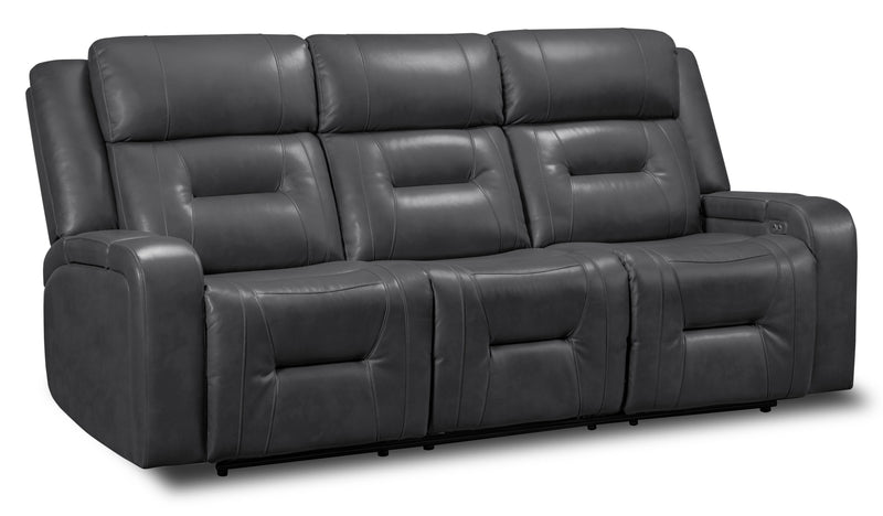 Ryker 82.5\" Leather-Look Power Reclining Sofa with Storage Arms and USB Ports - Grey 