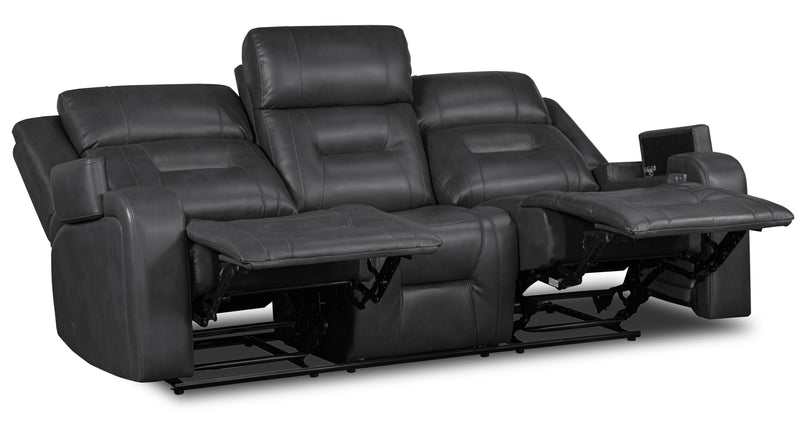 Ryker 82.5\" Leather-Look Power Reclining Sofa with Storage Arms and USB Ports - Grey 