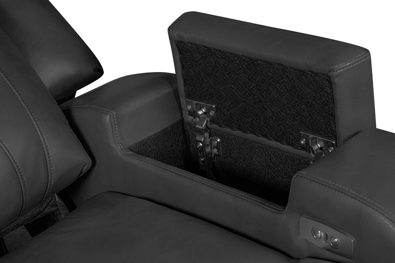 Ryker 82.5\" Leather-Look Power Reclining Sofa with Storage Arms and USB Ports - Grey 
