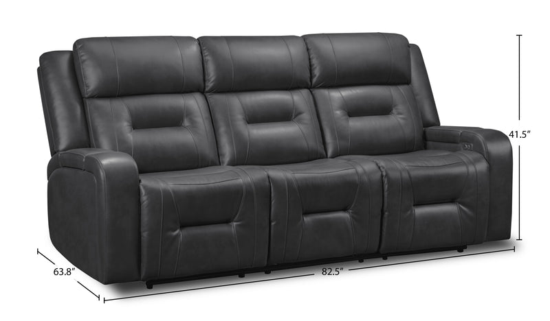 Ryker 82.5\" Leather-Look Power Reclining Sofa with Storage Arms and USB Ports - Grey 