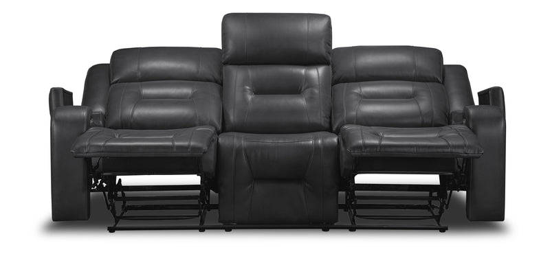 Ryker 82.5\" Leather-Look Power Reclining Sofa with Storage Arms and USB Ports - Grey 