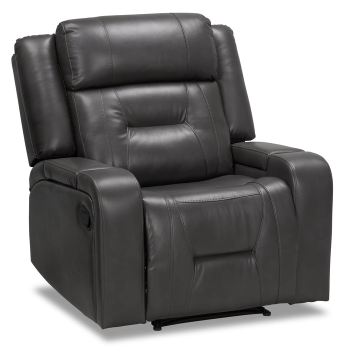 Ryker 36.8\" Leather-Look Reclining Chair with Storage Arms - Grey 