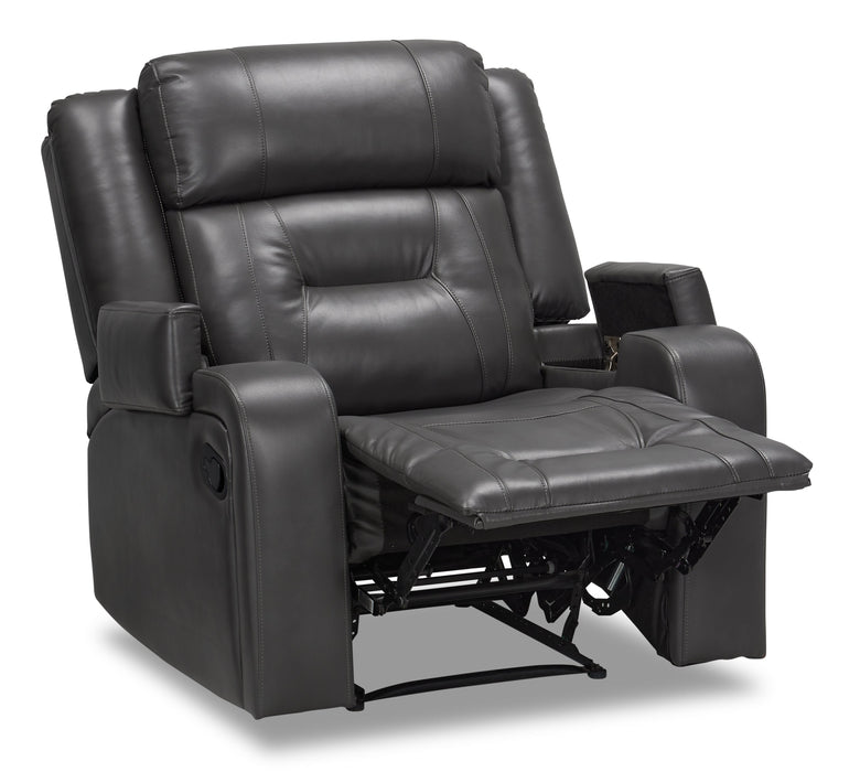 Ryker 36.8\" Leather-Look Reclining Chair with Storage Arms - Grey 